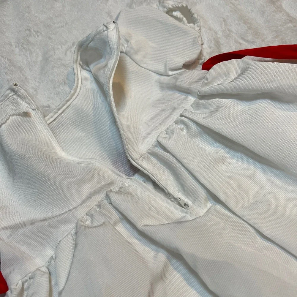 VINTAGE Ruth of Carolina Holiday Dress 4T Girls White Red Sash Lace Formal